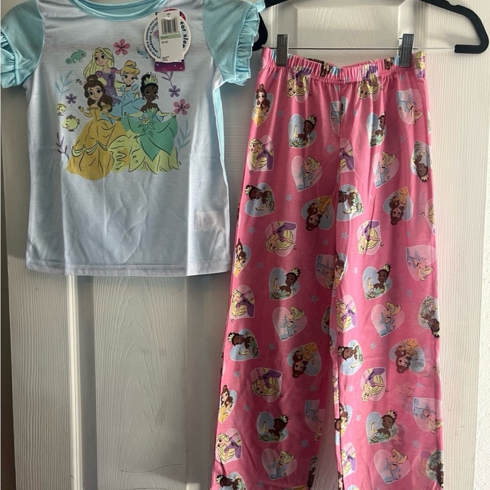 Disney Princess Kids Pajama Set 3 piece- Light Blue and Pink